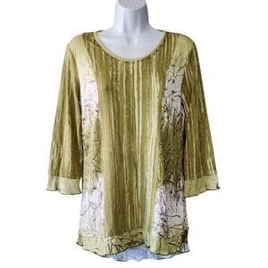 Multiples Womens Pullover Top Size S Green Printed 3/4 Sleeve Studded Neck Tunic